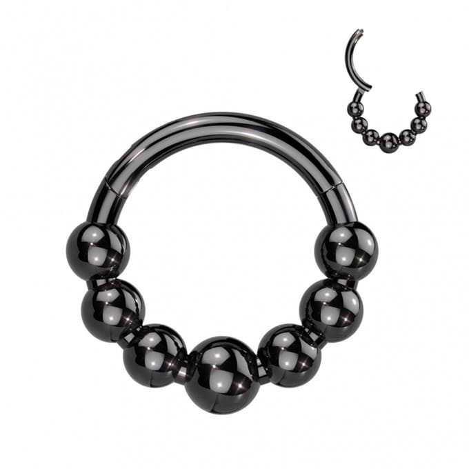 Piercing titanium 7 ball clicker ring 1.2x10 - zwart - LMPiercings
