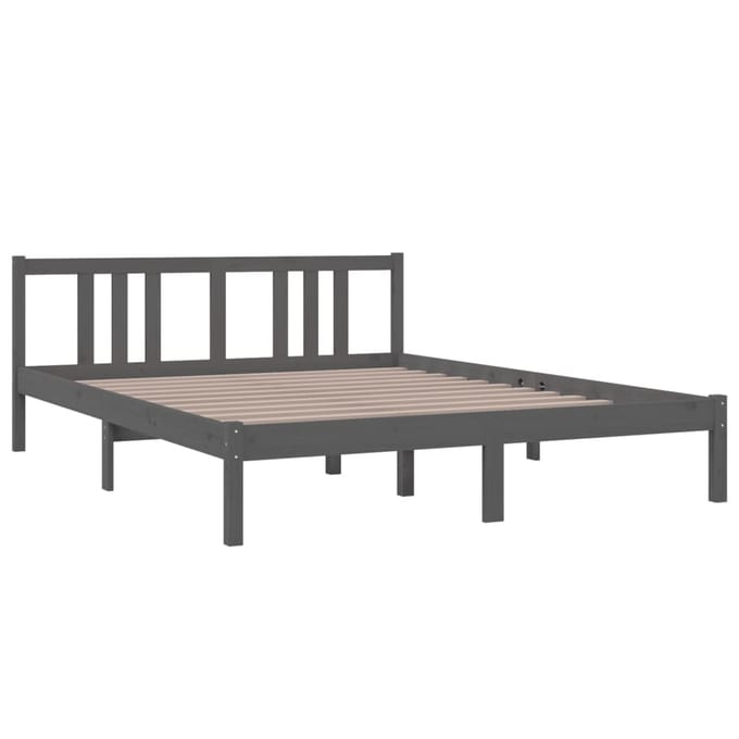 vidaXL - Bedframe - massief - hout - grijs - 150x200 - cm