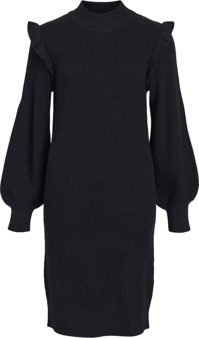 Object Jurk Objmalena L/s Ruffle Knit Dress Noos 23043056 Black Dames Maat - L