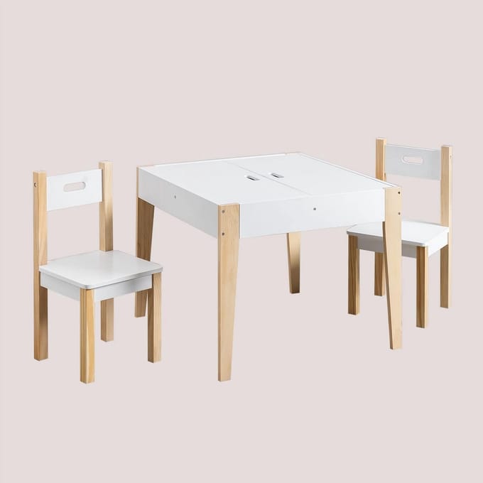 Kindertafelset met 2 Houten Stoelen en Ingebouwde Opbergruimte - Schoolbordblad