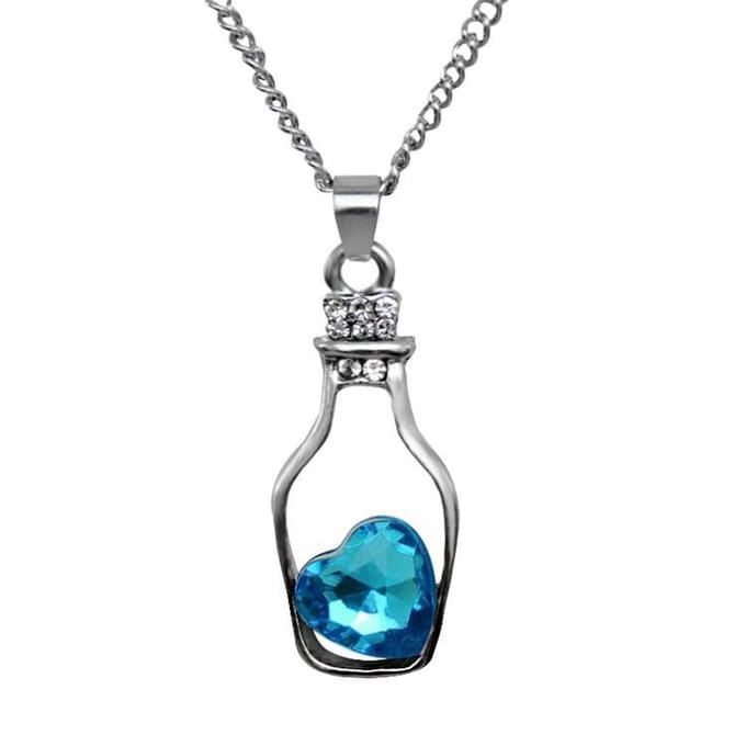 Fako Bijoux® - Ketting - Fles Met Hart - Lichtblauw