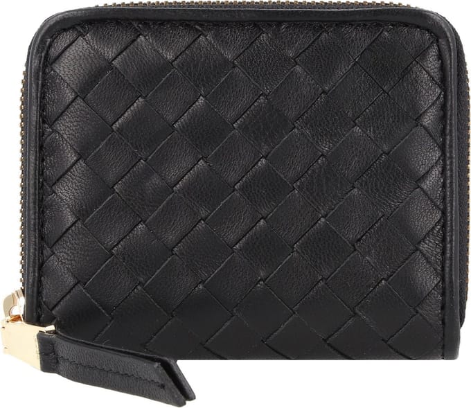 abro Leren Portemonnee Leather Piuma Weaving Zip Wallet Black / Gold Zwart