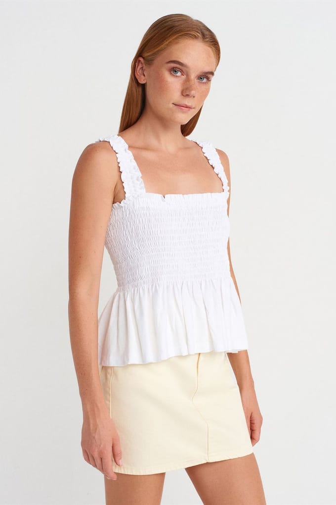 Vierkante Hals Franje Mouwloze Blouse