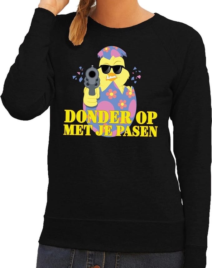 Fout Paas sweater zwart donder op met je Pasen voor dames - Pasen trui M