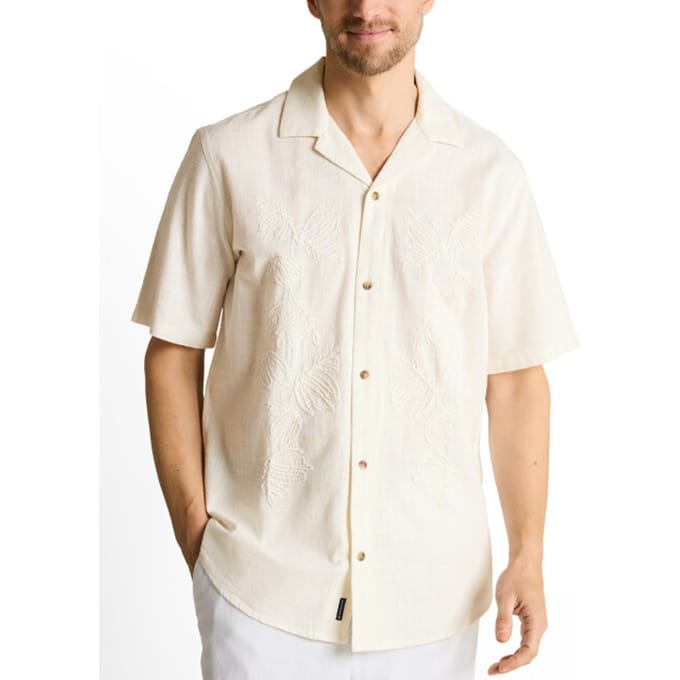 Tom Tailor - Regular fit overhemd met korte mouwen en borduursel - Maat M - Gardenia White
