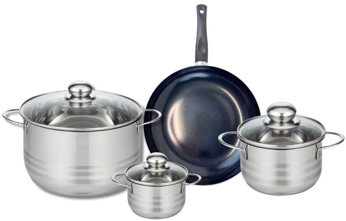 Set van 1 Koekenpan 24 cm en 3 kookpotten 12, 16 en 24 cm Elo Prima Glanzend