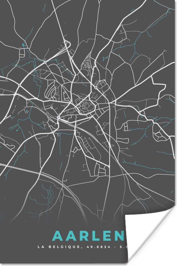 Poster Plattegrond – Aarlen – Blauw – Stadskaart - Kaart - 60x90 cm