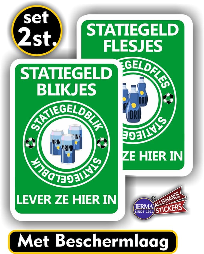 Jerma - Statiegeld - blikjes - flesjes - Stickers - set 2 st - 9 x 13 cm - Zelfklevend - Vinyl