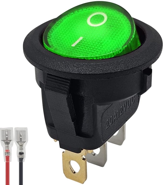 ProRide Wipschakelaar ON-OFF KCD2-12 - met Aansluitkabel - 3-pins - Rond - 12V/20A - Groen