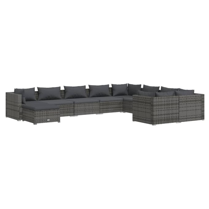 vidaXL - 10-delige - Loungeset - met - kussens - poly - rattan - grijs