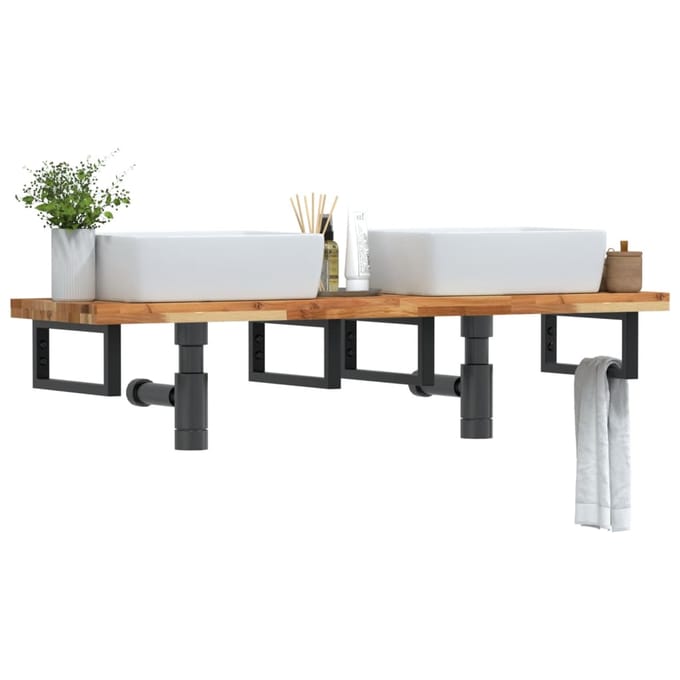 vidaXL - Badkamer - wandschap - staal - en - massief - acaciahout