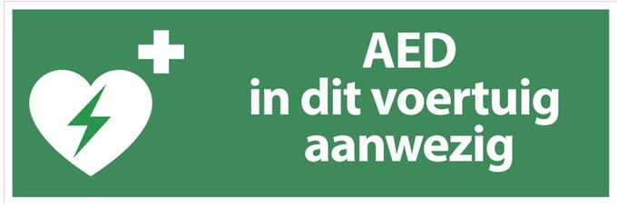 AED in dit voertuig aanwezig tekststicker 450 x 150 mm