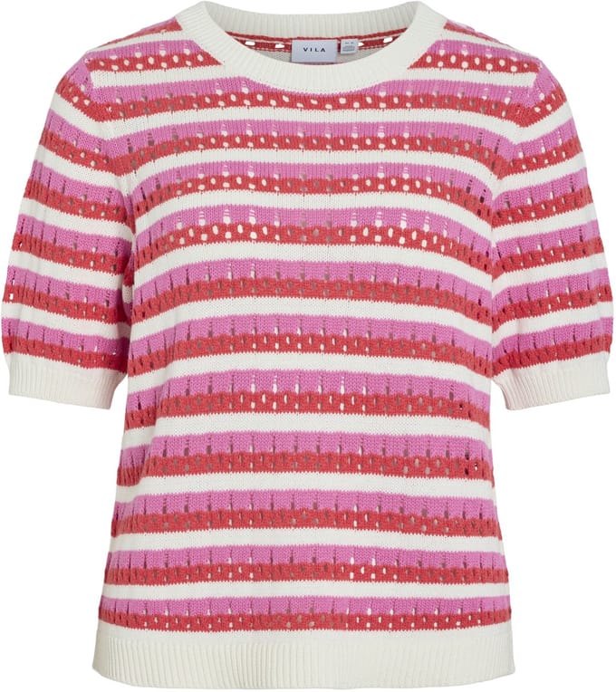 VILA - VIELINJA O-NECK 2/4 STRIPE KNIT TOP/R/1 - Dames - T-shirts