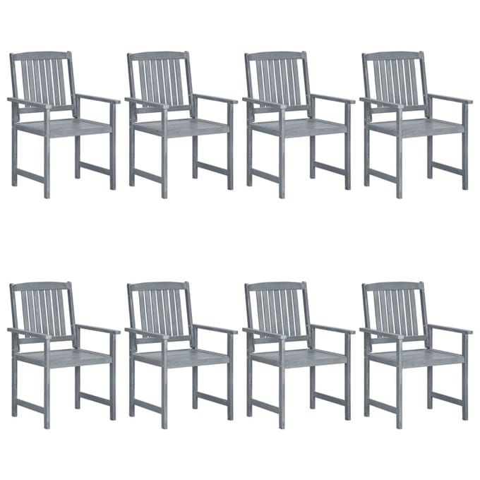 vidaXL - Tuinstoelen - 8 - st - met - kussens - massief - acaciahout - grijs