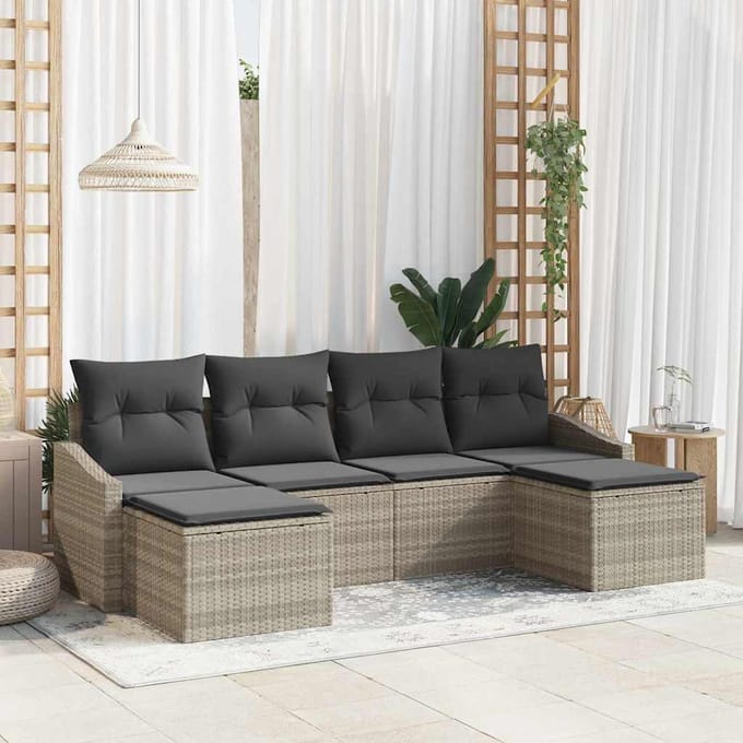 vidaXL Bankstel 6 st Lichtgrijs poly rattan