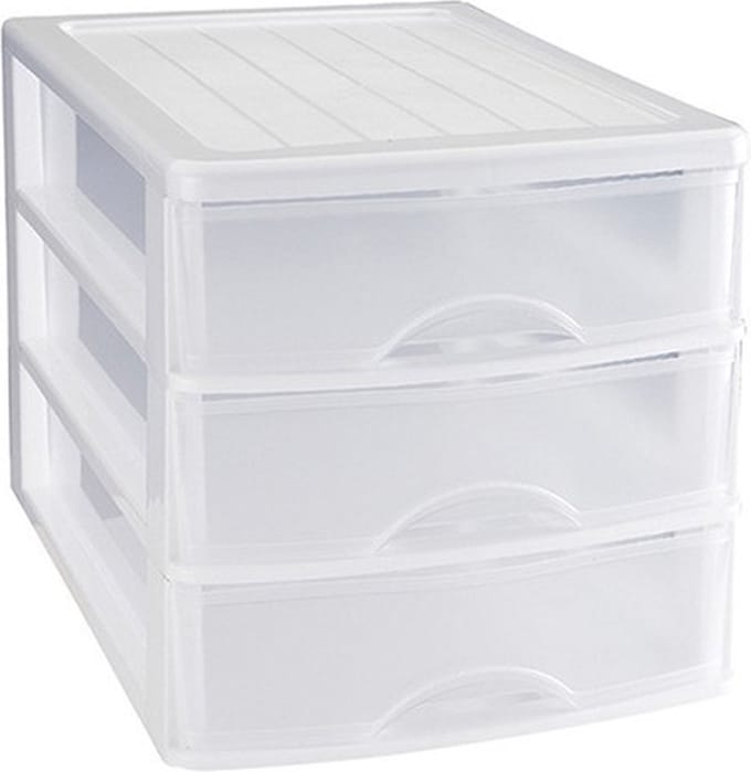 PlasticForte Ladeblok - 3 lades - wit - L35,5 x B27 x H26 cm - bureau organizer