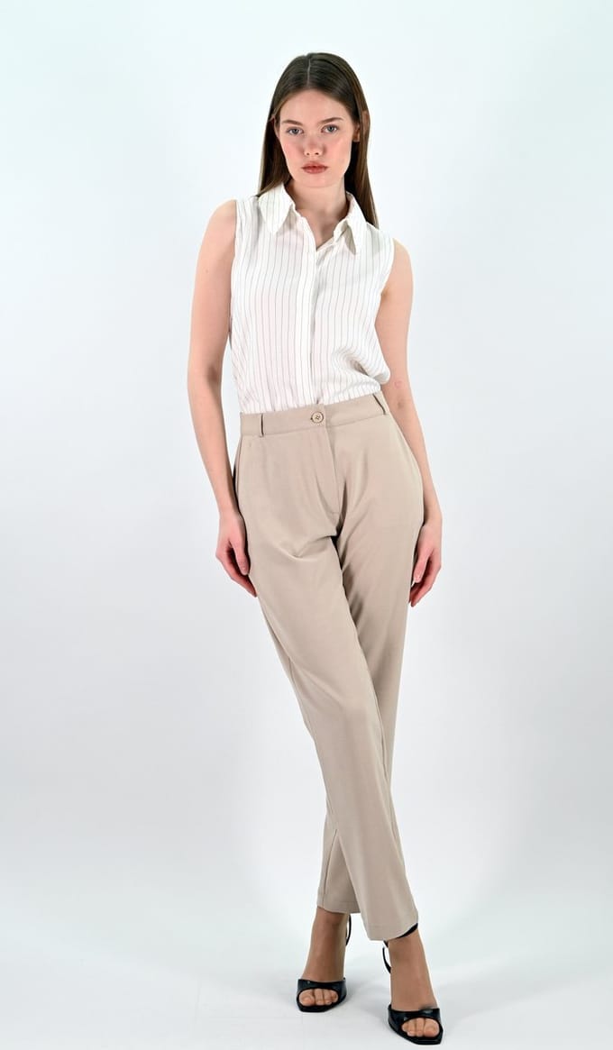 YesMooi - Straight-Leg Broek - Beige - S (36) - Dames Broek