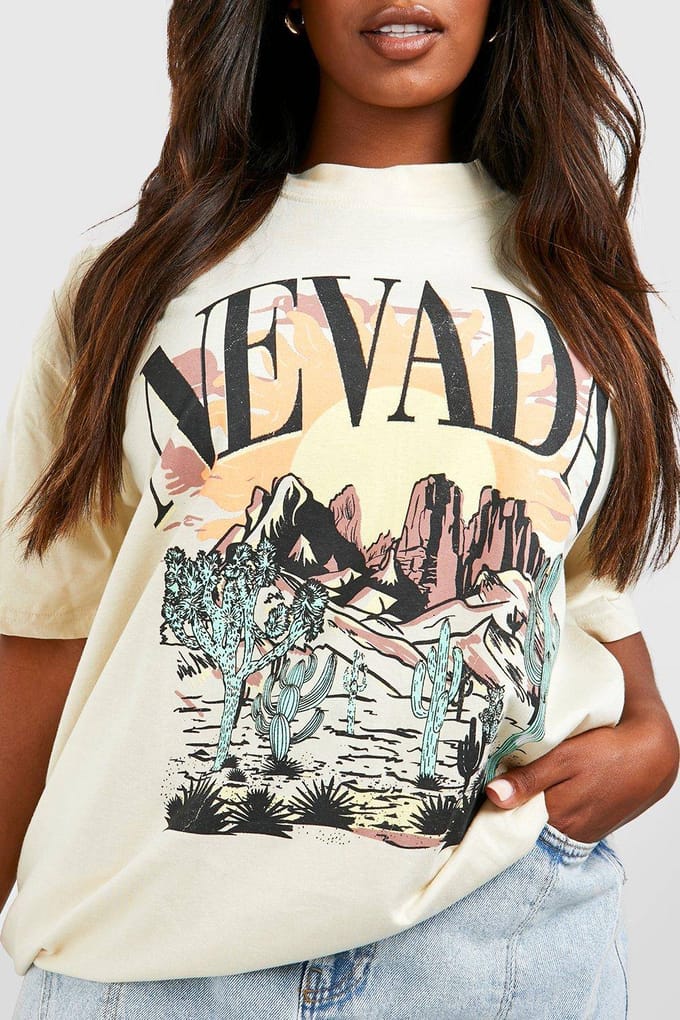 boohoo Dames Plus Nevada Western Oversized T-shirt | Steen | Maat: 52