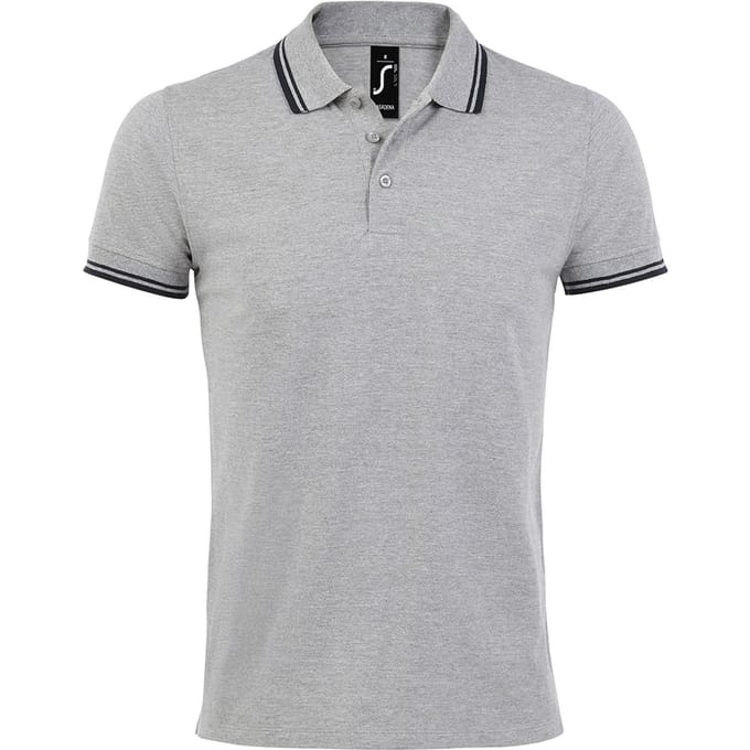 SOLS Heren Pasadena getipt korte mouw Pique Polo Shirt (Heide Grijs/Navy)