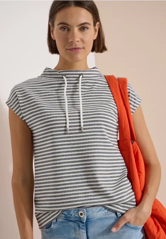 Shirt met trechterhals en strepen