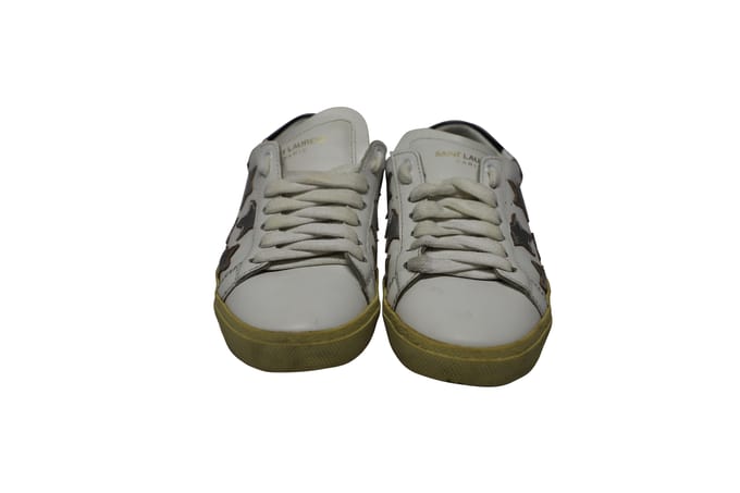 Saint Laurent Paris SL/06 Metallic Stars Lage Sneakers in Witte Leer