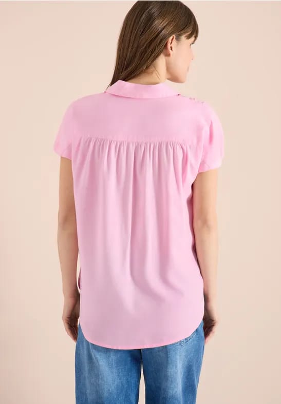 Basic blouse met overhemdkraag in effen kleur