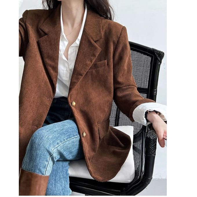 Corduroy colbert voor dames Design Niche Winter Relaxed Retro Casual pak L gray