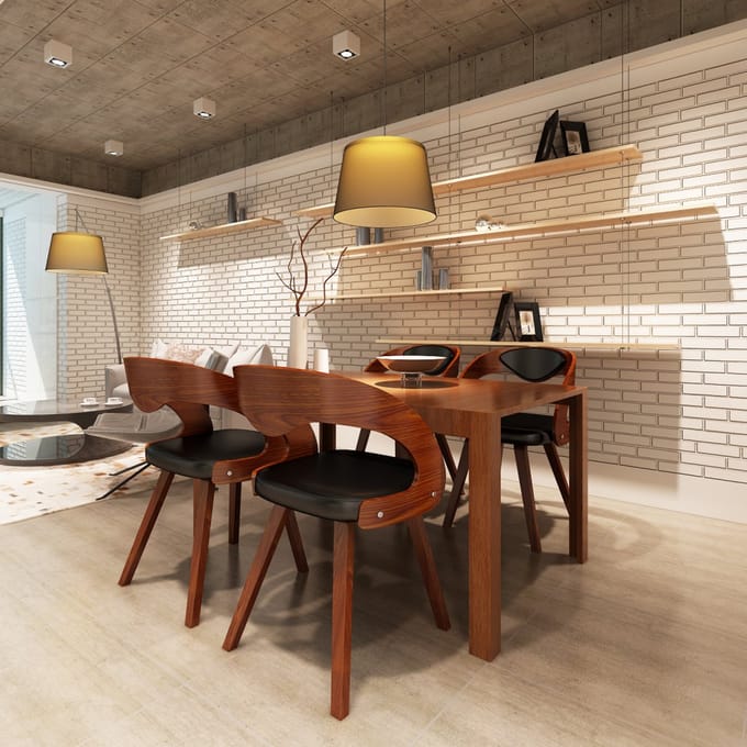 vidaXL - Eetkamerstoelen - 4 - st - gebogen - hout - en - kunstleer - bruin
