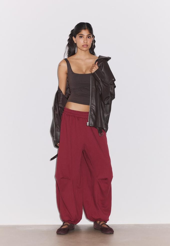 Stradivarius Pofmouw joggingbroek met stoppers  Donkerrood L