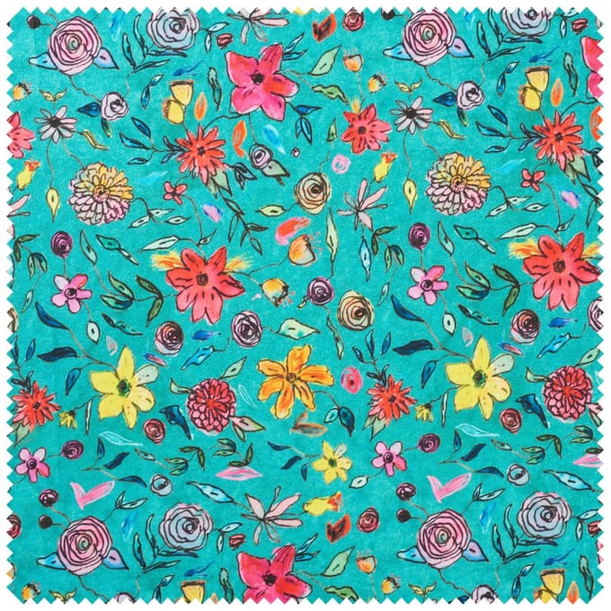 Polyester stof "Floral Turquoise"