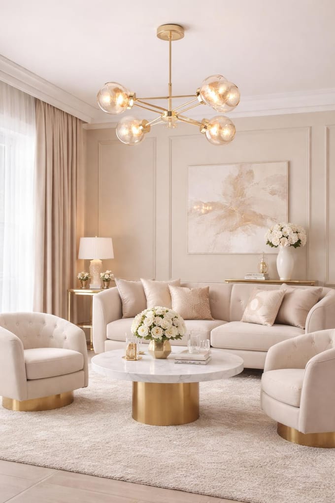HowHomely - Kroonluchter - Beige - Galvanisch Goud - Amber Glas