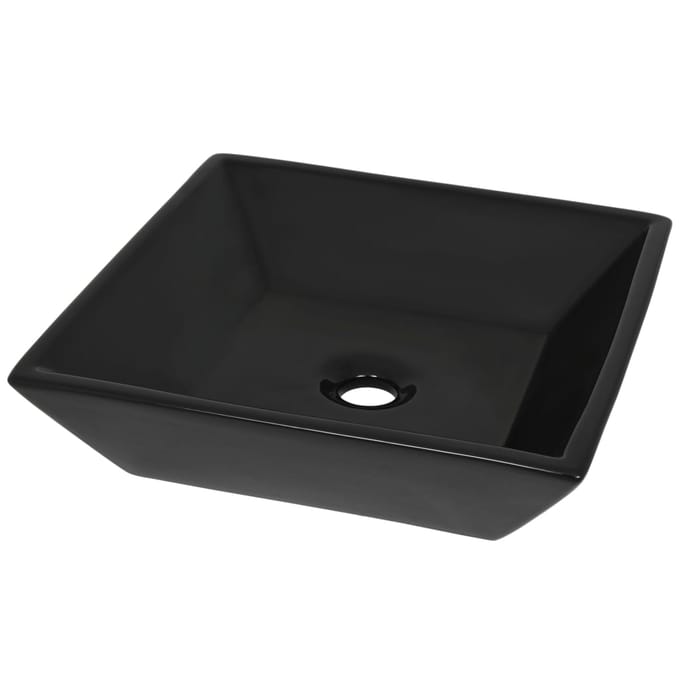 vidaXL - Wastafel - vierkant - 41,5x41,5x12 - cm - keramiek - zwart