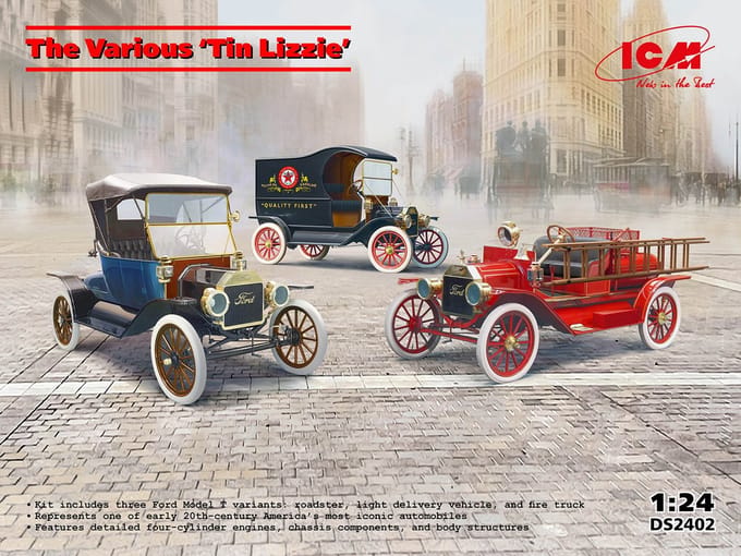 ICM Modelbouwpakket Auto - DS2402 The Various ‘Tin Lizzie’ - 3 stuks Ouderwetse Ford T Varianten Plastic - 1:24 - Modelbouw