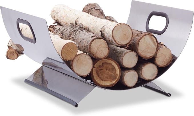 houtmand haardhout - rvs - binnen - modern - 19 x 37 x 33 cm - open haard
