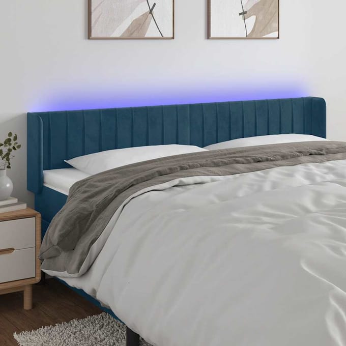 vidaXL - Hoofdbord - LED - 183x16x78/88 - cm - fluweel - donkerblauw