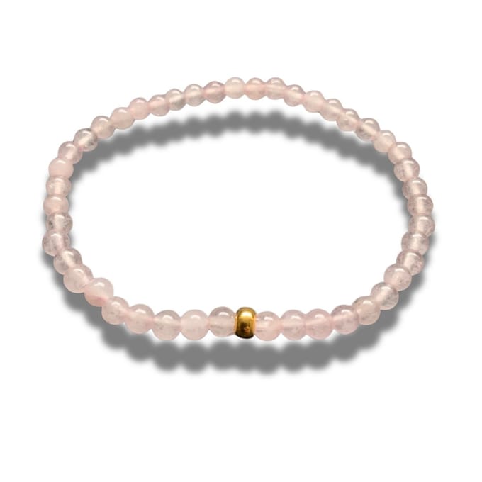 Armband - natuursteen - rozenkwarts - Rose Quartz - 4 mm - 19 cm - goudkleurig element