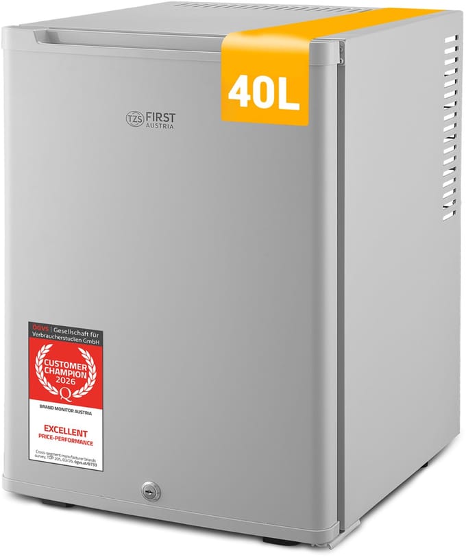 TZS First Austria Mini koelkast - Minibar - 40 liter - Vrijstaand - Volledig stil 22dB - Grijs