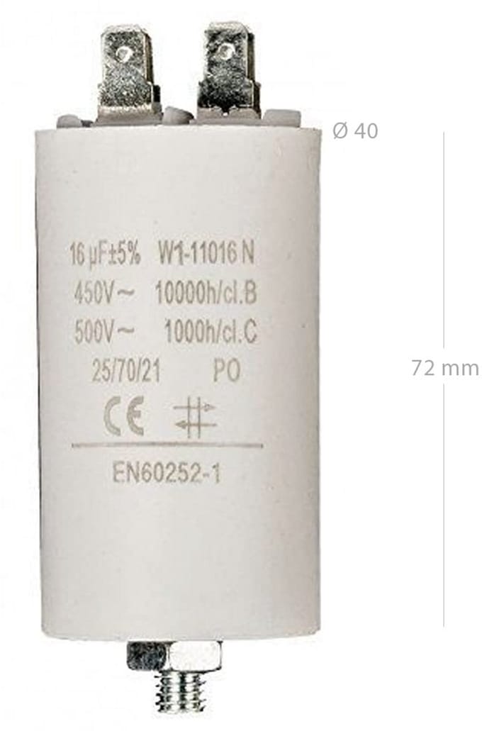 Startcondensator Elektromotor 16uF 450V - Permanent Condensator voor Pompen, Compressoren en Wasmachines