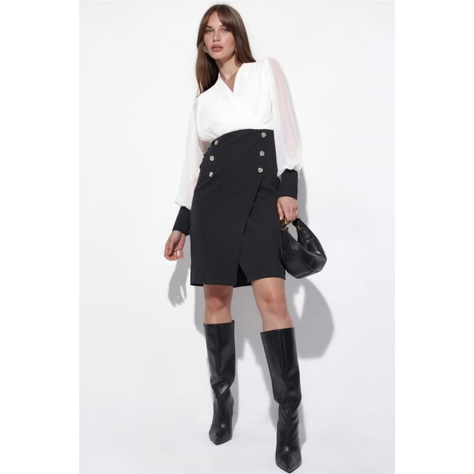 V-hals Midi Jurk met Knopdetail