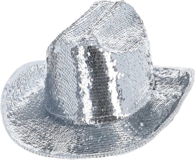 Fever - Deluxe Sequin Cowboy Hat Kostuum Hoed - Zilverkleurig