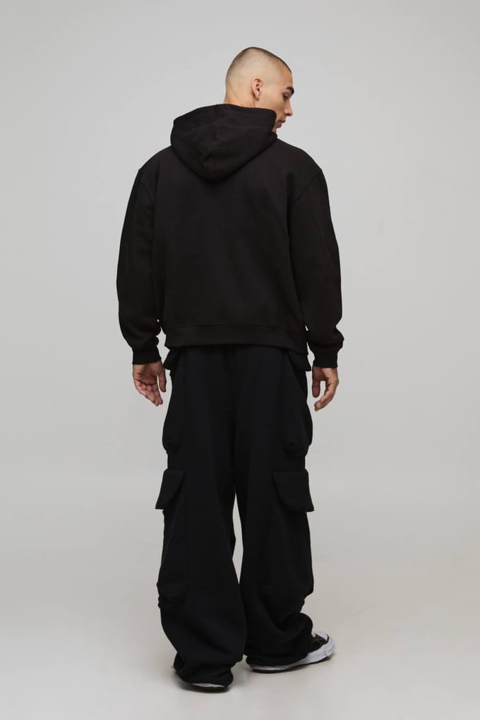 Oversized Boxy Hoodie met sterrenprint en ritssluiting | Black | Size Medium