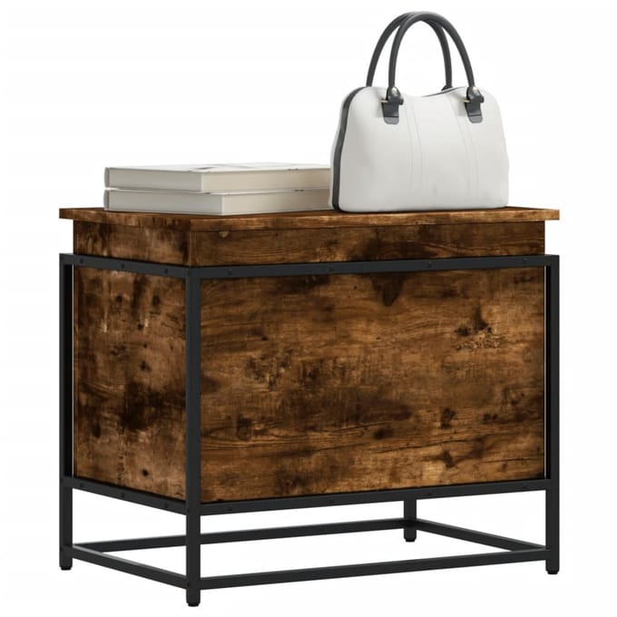 vidaXL - Opbergbox - met - deksel - 60x40x51,5 - cm - bewerkt - hout - gerookt - eiken