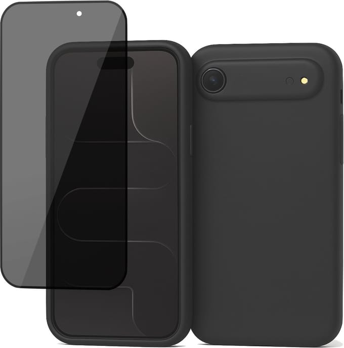 Hoesje geschikt voor iPhone 17 Air - Privacy Screenprotector Volledig Dekkend Glas - Mat Back Case Zwart