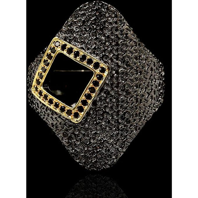 Bague Géométrique Bicolore Zircon Noir Style Moderne Exagéré No. 10 black