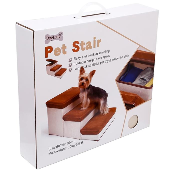Opvouwbare ladder voor honden, zacht en elastisch, grote capaciteit, 3 opbergdozen, puppy-klimtrappen voor grijs