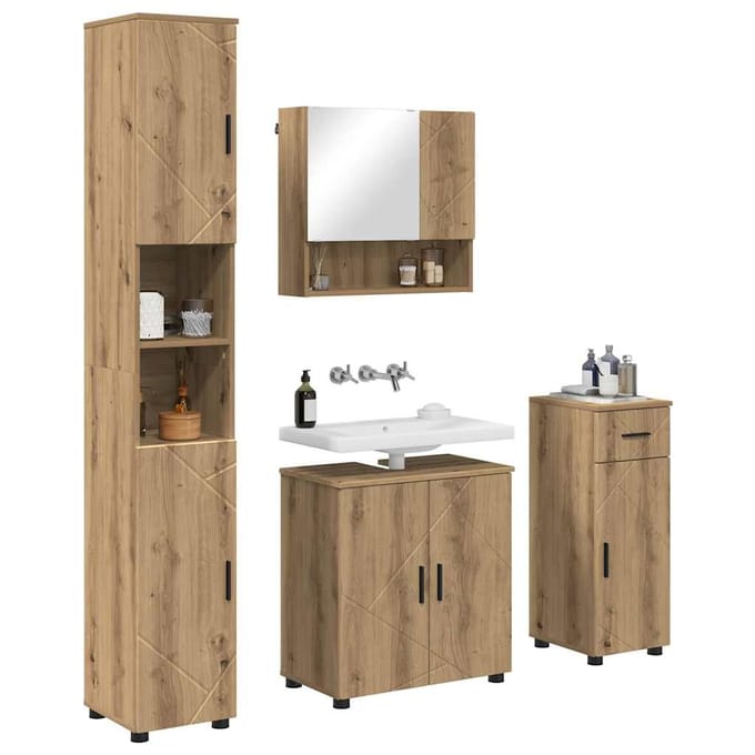vidaXL - Badkamermeubel - Set - 4 - st - Artisan - Eiken - 61 - x - 35 - x - 64 - cm