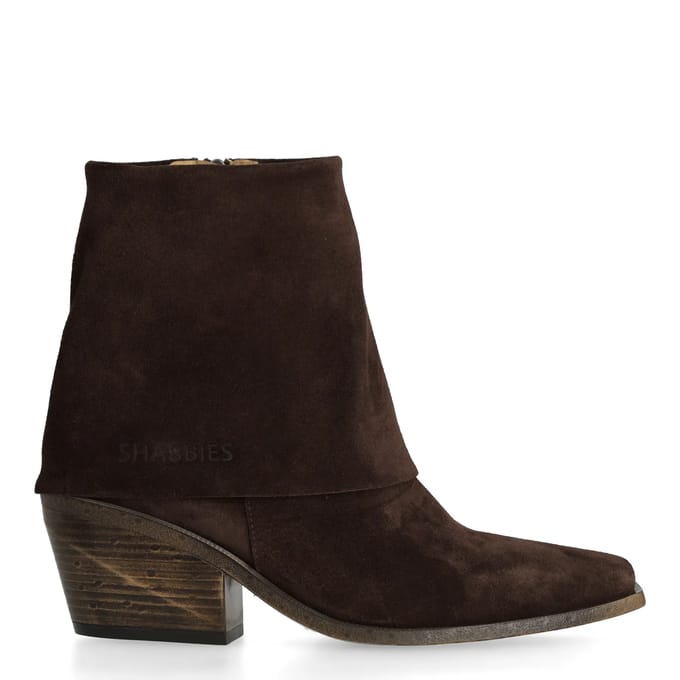 Shabbies Amsterdam - JAIRA DOUBLE Ankle Boot Suede Dark Brown - Maat 36