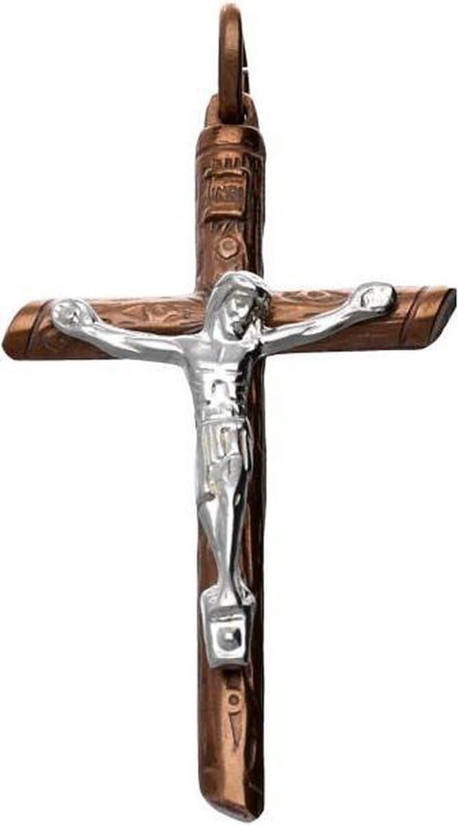 Zilveren Kruis brons corpus zilver XL kettinghanger