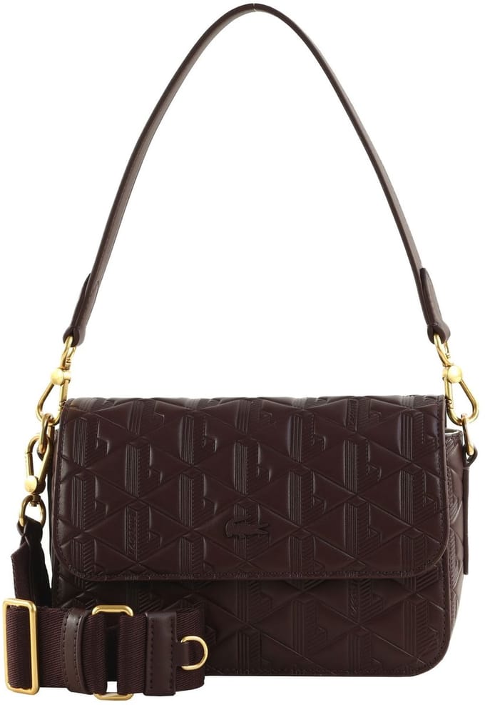 LACOSTE Leren schoudertas Maheki Flap Crossover Bag Fudge donkerbruin