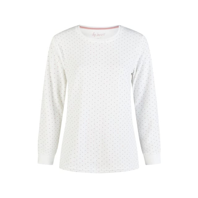 By Louise Dames Winter Pyjama Set Lang Badstof Wit/Roze Gestreept - Maat S